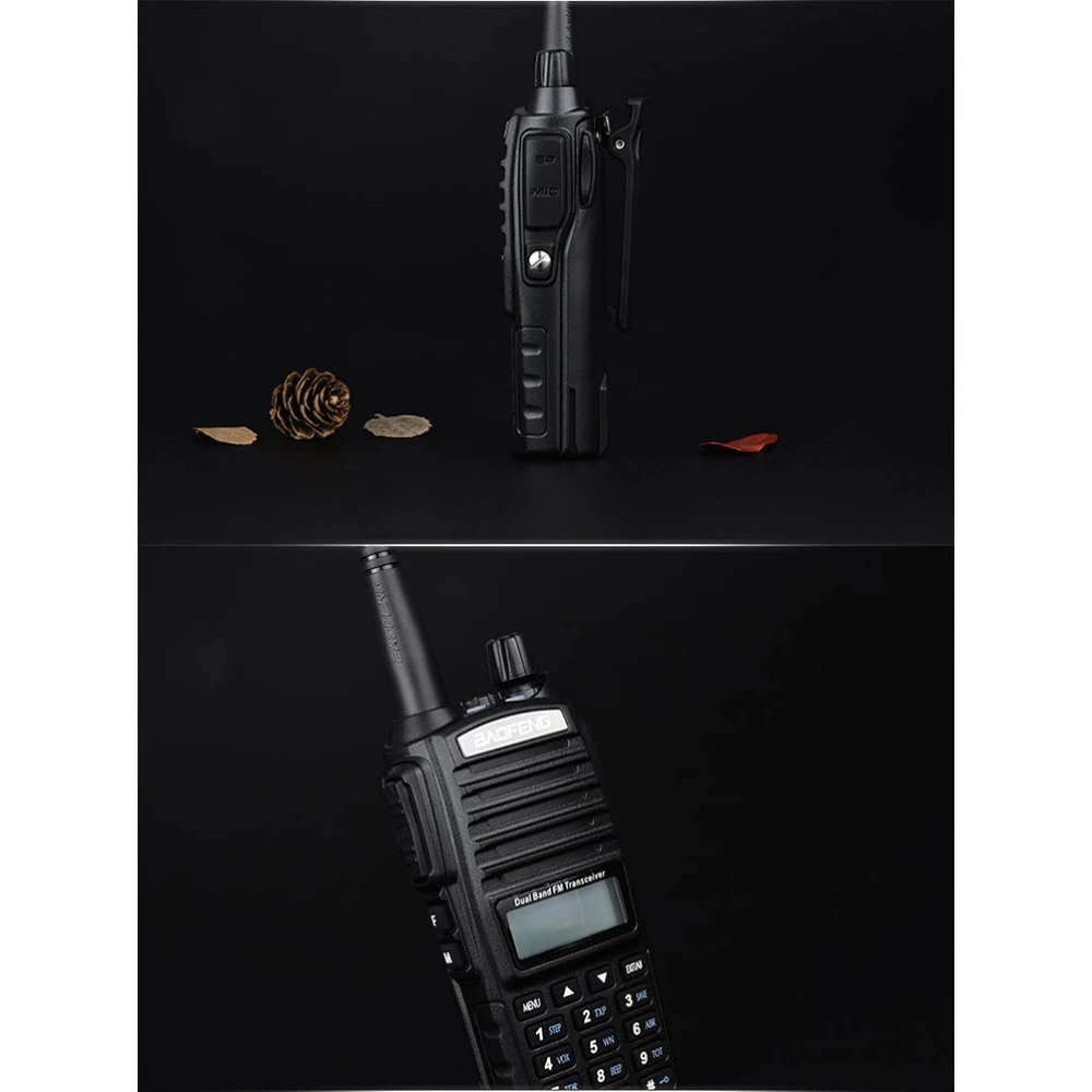 Walkie Talkie Baofeng UV82 con correa de mano y clip para sujeción
